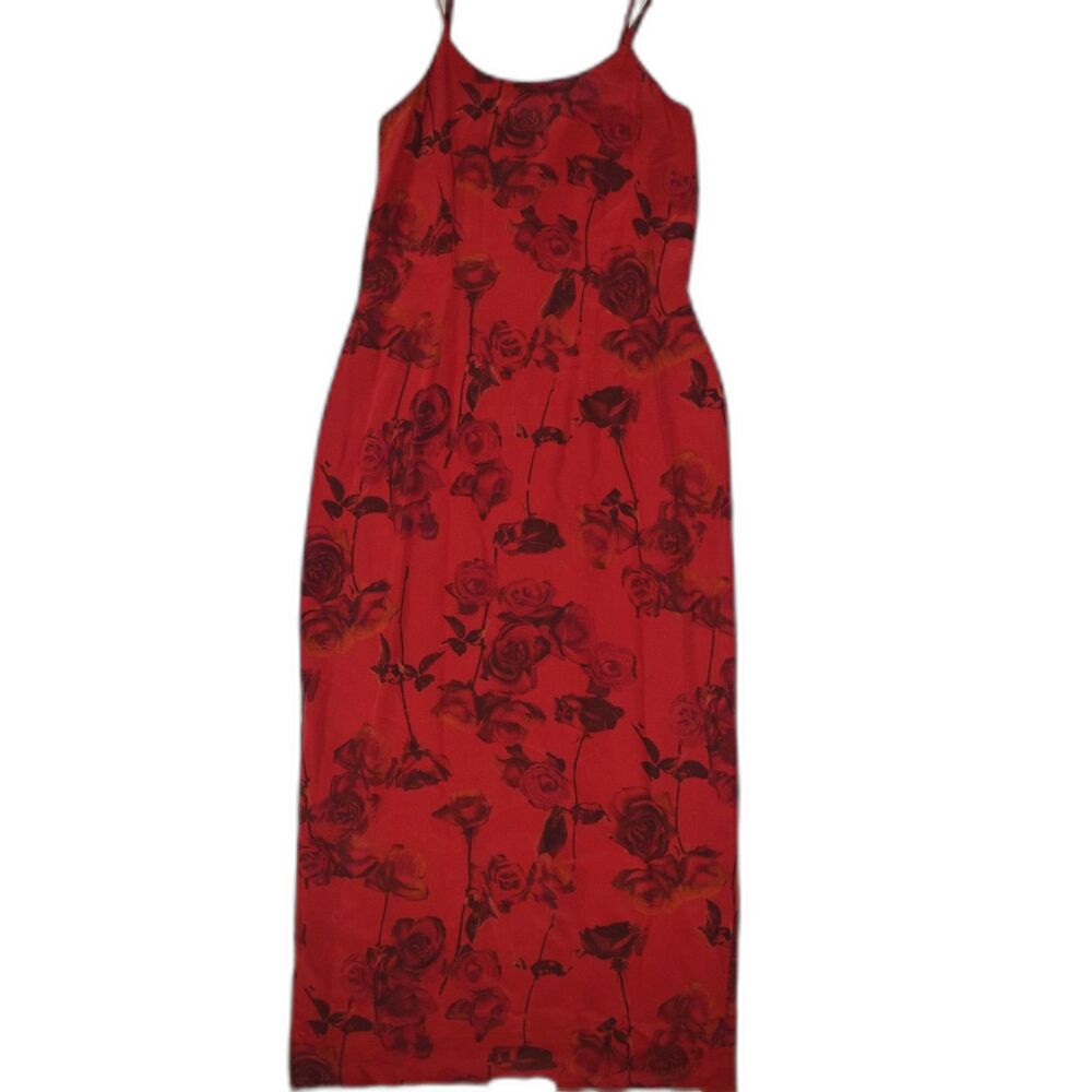 1990s Laura Ashley 100% Silk Red Floral Dress